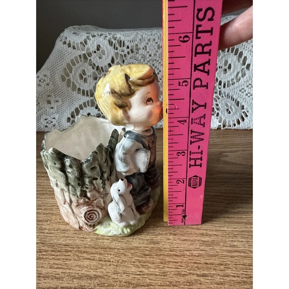 Vintage Enesco‎ Hand Painted Planter Featuring A Boy And A Puppy
